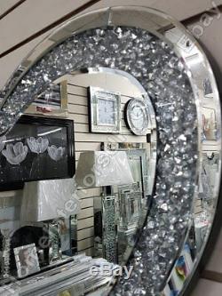 Love heart shape wall mirror with inlaid thick crushed diamonds/crystals