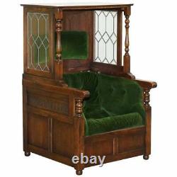 Lovely Edwardian Oak Lead Lined Glass Chesterfield Buttoned Porters Armchair