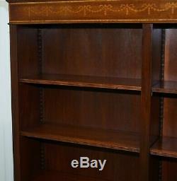 Lovely Walnut & Mahogany Marquetry Inlaid Double Bank Bookcase Adjustable Shelf
