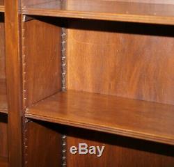 Lovely Walnut & Mahogany Marquetry Inlaid Double Bank Bookcase Adjustable Shelf