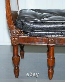 Low Regency Window Seat Bench Upholstered With Faux Snake Skin, Carved Dolphins