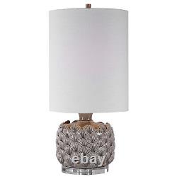Luxe Gray Ceramic Sea Shell Pattern Sculpture Table Lamp Art Deco Vintage Style