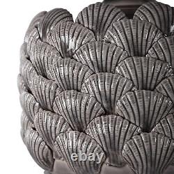 Luxe Gray Ceramic Sea Shell Pattern Sculpture Table Lamp Art Deco Vintage Style
