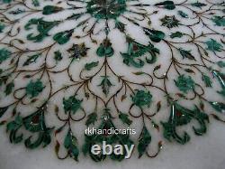 Malachite Stones Inlay Marble Coffee Table Top Decent Look End Table 15 Inches