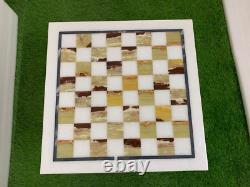 Marble Chess Table Top Handmade Inlay Work Mosaic Semi Precious Stone, Chess Set