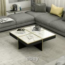 Marble Design Square Coffee Table in White, Black & Gold