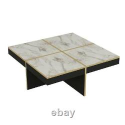 Marble Design Square Coffee Table in White, Black & Gold