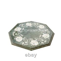 Marble Green Handmade Custom Side Table Top Mop Inlaid Marquetry Floral Art Deco