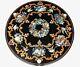 Marquetry Art Dining Table Top Round Black Marble Patio Table For Decor 84 Inch