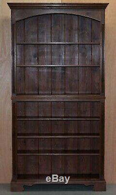 Matching Pair Of Large Vintage Library Bookcases In Pine With Adjustable Shelves