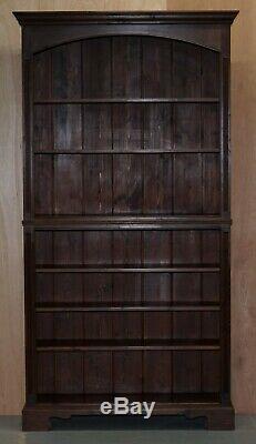 Matching Pair Of Large Vintage Library Bookcases In Pine With Adjustable Shelves