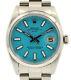 Mens Rolex Oyster Perpetual Date 34mm Blue Luminescent Dial Steel Watch