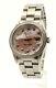 Mens Rolex Oyster Perpetual Date 34mm Pink Mop Dial Diamond Stainless Watch