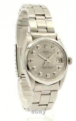 Mens ROLEX Oyster Perpetual Date 34mm Silver Dial Diamond Stainless Watch