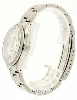 Mens ROLEX Oyster Perpetual Date 34mm WHITE MOP Roman Dial Diamond Steel Watch