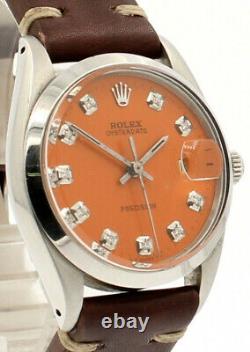 Mens ROLEX OysterDate Precision 6694 Stainless Steel Orange Dial Diamond Watch