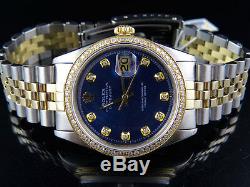 Mens Rolex Datejust 18K 2 Tone Gold 36MM Jubilee Blue Dial Diamond Watch 2 Ct