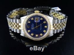 Mens Rolex Datejust 18K 2 Tone Gold 36MM Jubilee Blue Dial Diamond Watch 2 Ct