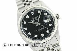 Mens Rolex Datejust Black Diamond Dial Watch + Rolex 18K White Gold Bezel