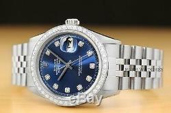 Mens Rolex Datejust Blue Dial 18k White Gold Diamond Bezel & Steel Watch