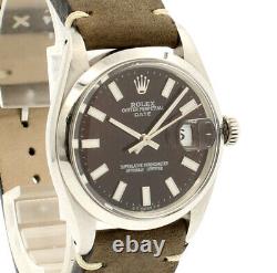 Mens Vintage ROLEX Oyster Perpetual Date 34mm BROWN Dial Stainless Steel Watch
