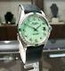 Mens Vintage Rolex Oyster Perpetual Date 34mm Green Opal Dial Diamond Stainless