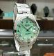 Mens Vintage Rolex Oyster Perpetual Date 34mm Green Opal Dial Diamond Stainless