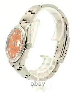 Mens Vintage ROLEX Oyster Perpetual Date 34mm ORANGE Dial Diamond Stainless