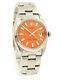 Mens Vintage Rolex Oyster Perpetual Date 34mm Orange Dial Stainless Steel Watch