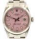 Mens Vintage Rolex Oyster Perpetual Date 34mm Pink Dial Stainless Steel Watch