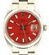 Mens Vintage Rolex Oyster Perpetual Date 34mm Red Dial Stainless Steel Watch