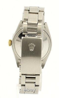 Mens Vintage ROLEX Oyster Perpetual Date 34mm White MOP Dial Diamond Steel Watch