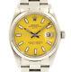 Mens Vintage Rolex Oyster Perpetual Date 34mm Yellow Dial Stainless Steel Watch