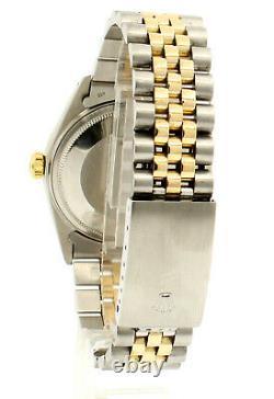 Mens Vintage ROLEX Oyster Perpetual Datejust 36mm MOP Gold DIAMOND Dial Watch