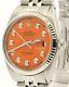 Mens Vintage Rolex Oyster Perpetual Datejust 36mm Orange Diamond Dial Watch