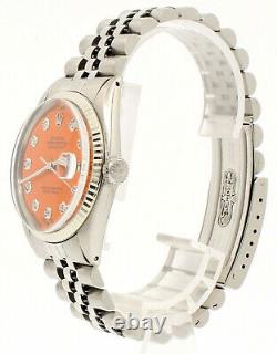 Mens Vintage ROLEX Oyster Perpetual Datejust 36mm ORANGE Diamond Dial Watch