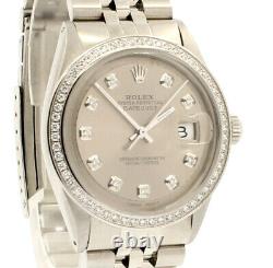 Mens Vintage ROLEX Oyster Perpetual Datejust 36mm Silver Dial DIAMOND Watch