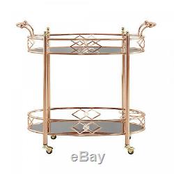 Metal Mobile Bar Cart or Tea Trolley Black Glass Top with Rose and Gold Finish