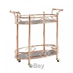 Metal Mobile Bar Cart or Tea Trolley Black Glass Top with Rose and Gold Finish