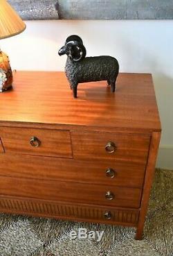 Mid 20th C Heal's London Teak Brass Bed Side Cabinet Table Chest of Drawers