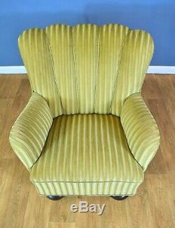Mid Century Art Deco Danish Gold Velour Club Lounge Arm Chair 40s (1 Sold)