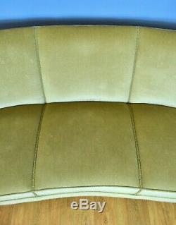 Mid Century Art Deco Danish Mint Green Velour 3 Seat Banana Sofa Settee 1940s