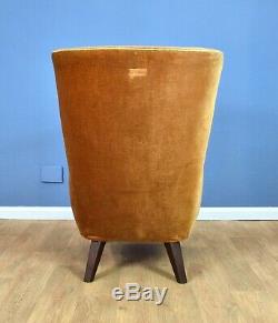 Mid Century Art Deco Vintage Danish Gold Velour Club Lounge Arm Chair 1930s 40s
