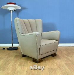 Mid Century Art Deco Vintage Danish Pale Violet Cotton Club Lounge Arm Chair 40s