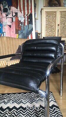 Mid Century Leather Chrome Deco Style Chair in manner of Eileen Gray Vintage