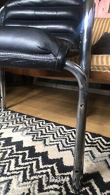 Mid Century Leather Chrome Deco Style Chair in manner of Eileen Gray Vintage