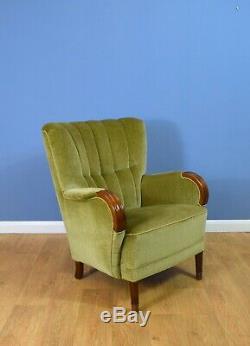 Mid Century Retro Danish Pale Green Velvet Art Deco Lounge Armchair 1940s