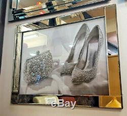 Mirror Frame Shoe Bag Picture with Glitter Liquid Crystal Glass Wall Art 95x75cm