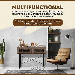 Modern Brown Slim Oak Console Table with 2 Drawer and Iron Legs Hallway Table