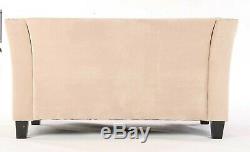 Modern Chesterfield Sofa Settee 2 Seater Cream Velvet Fabric Couch NEXT DAY DEL